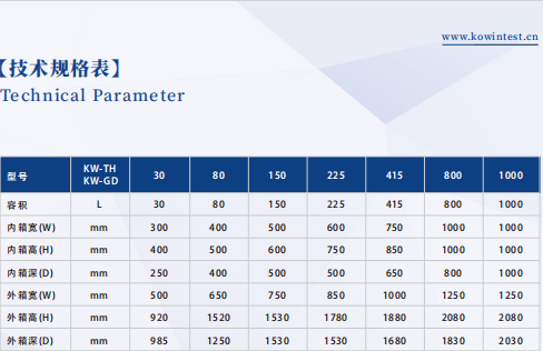 高低溫試驗箱技術規格表